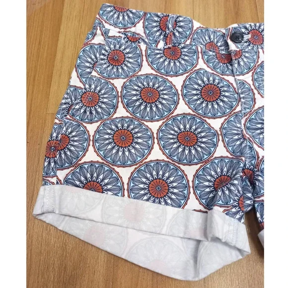 Banana Republic Women Sz 0 White Blue Coral Shorts Boho Mandala Cuff Denim - Picture 2 of 5